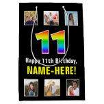 [ Thumbnail: 11th Birthday: Rainbow “11“, Custom Photos & Name Gift Bag ]
