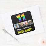 [ Thumbnail: 11th Birthday: Rainbow “11”; Custom Photos & Name Sticker ]