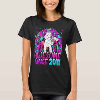 11th Birthday Rainbow 11 Year Old Flossing Unicorn T-Shirt