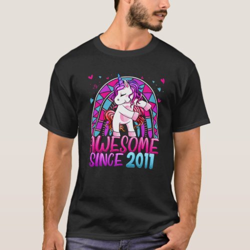 11Th Birthday Rainbow 11 Year Old Flossing Unicorn T_Shirt