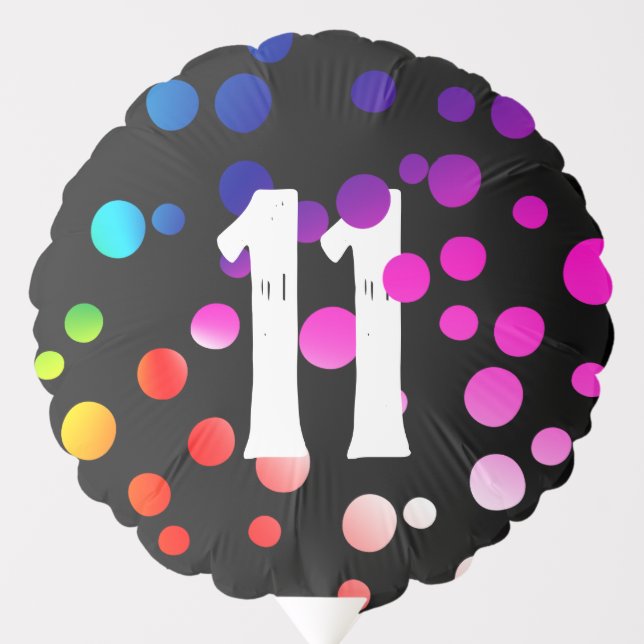 11th Birthday Rainbow Dots on Black  Balloon (Front)