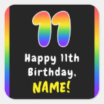 [ Thumbnail: 11th Birthday: Rainbow Spectrum # 11, Custom Name Sticker ]