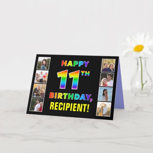 11th Birthday Rainbow Text Custom Photos  Name Card