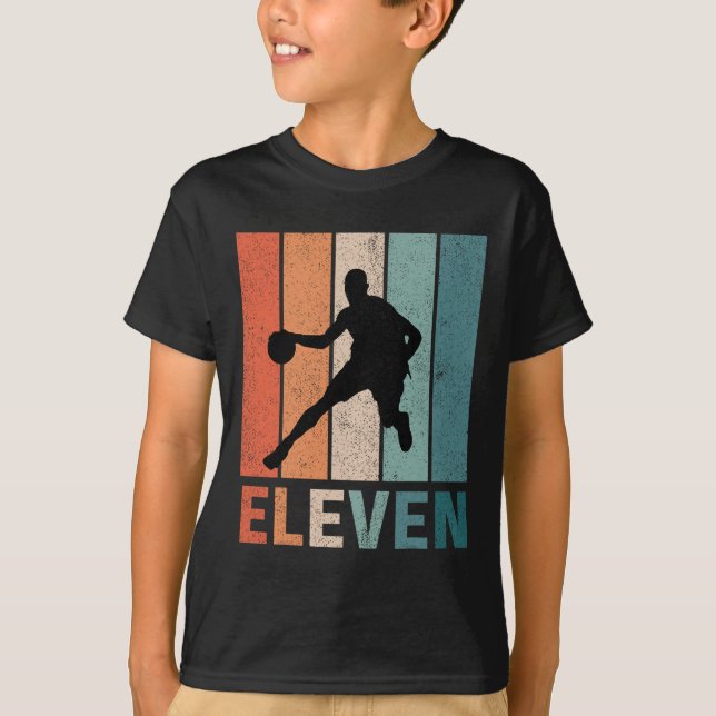 11th Birthday Retro Bysketbyll Lovers Boys Kids 11 T-Shirt (Front)