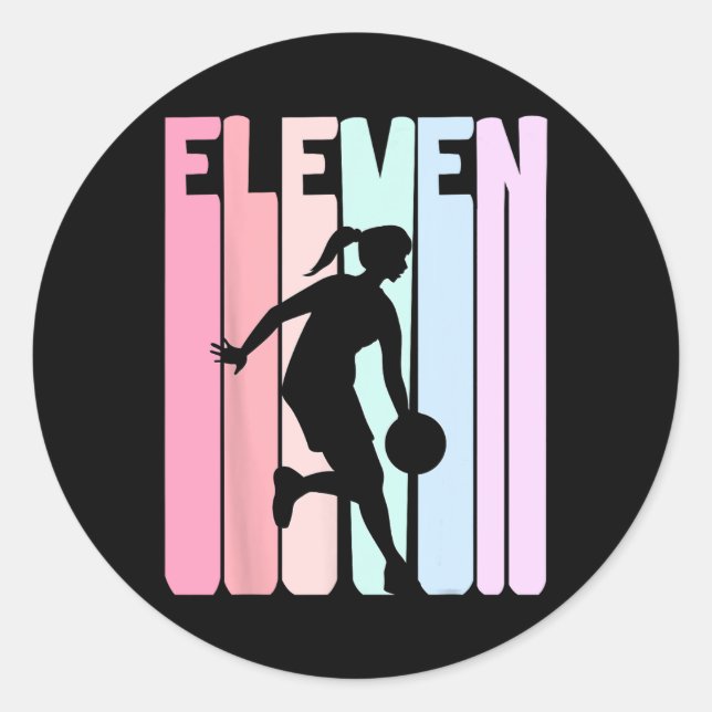 11th Birthday Retro Bysketbyll Player 11 Years Old Classic Round Sticker (Front)