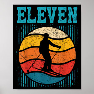 11th Birthday Retro Ski Skiing 11 Year Old Boys Gi Poster