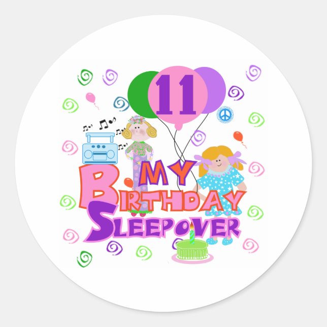 11th Birthday Sleepover Classic Round Sticker (Front)