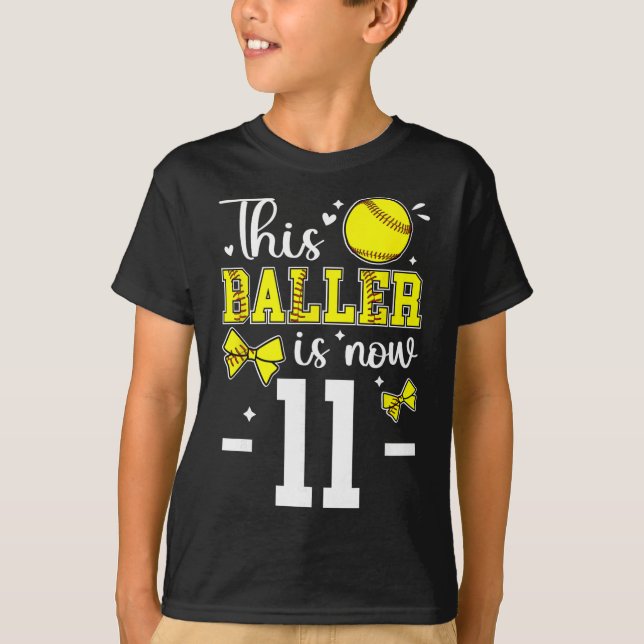 11th Birthday Softll Girl Eleven Year Old Softll P T-Shirt (Front)