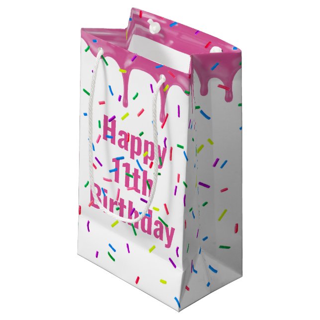 11th Birthday Sprinkles On Pink Icing  Small Gift Bag (Front Angled)