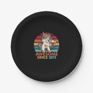 11th Birthday T-Shirt Awesome Since 2011 Unicorn F Paper Plates
