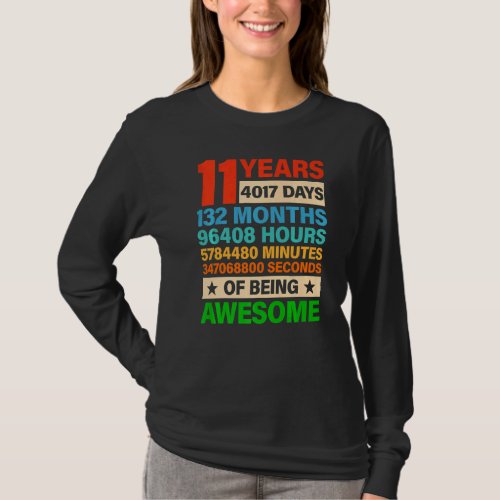 11th Birthday Vintage Retro 132 Months 11 Years Ol T_Shirt