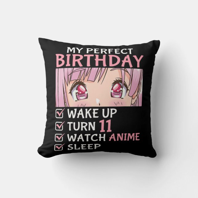 11th Birthday Watch Anime 11 Years Old Anime Teen  Throw Pillow (Front)