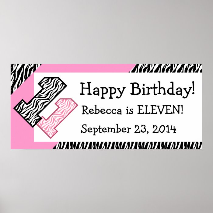 11th Birthday Zebra with Pink Custom Name V07 Posters