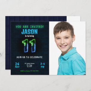 11th Boy Birthday Photo Invitation