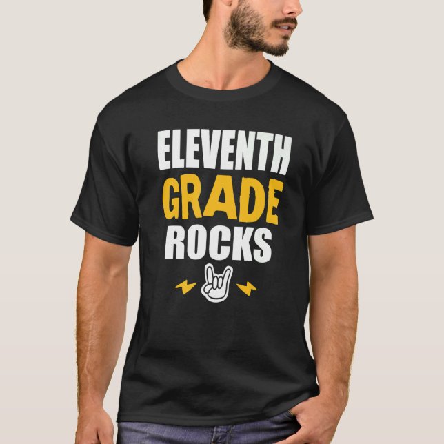 11th Grade Rocks  Back To School Music Teacher Stu T-Shirt (Front)