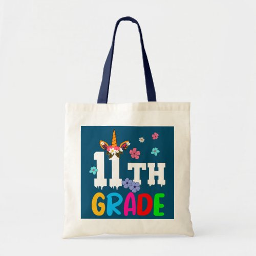 11th Grade Unicorn Flowers Lover Matching Student Tote Bag