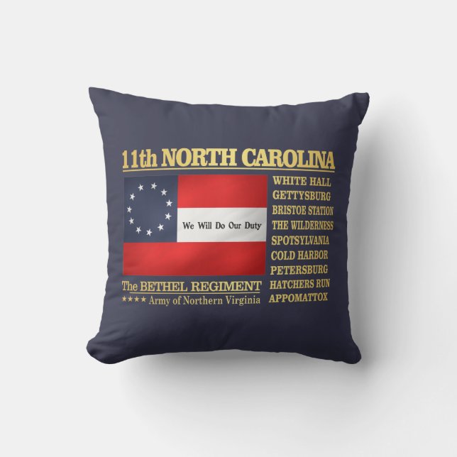 11th North Carolina Infantry (BA2) Throw Pillow (Front)