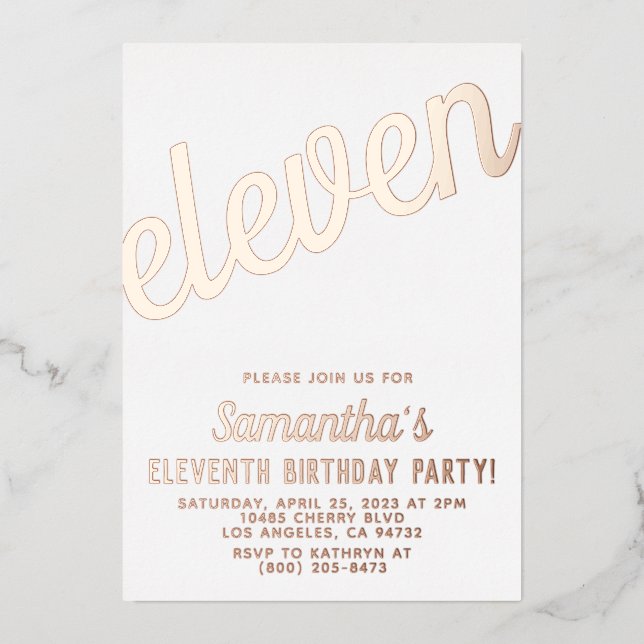 11th Rose Gold Birthday Foil Invitation (Front)