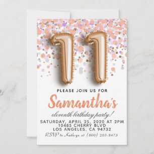 11th Rose Gold Birthday Invitation