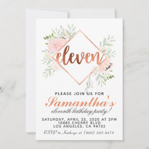 11th Rose Gold Birthday Invitation