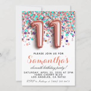 11th Rose Gold Birthday Invitation