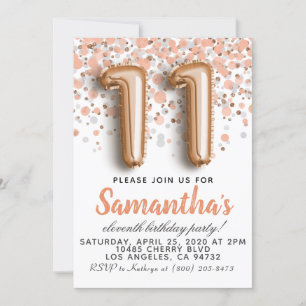 11th Rose Gold Birthday Invitation
