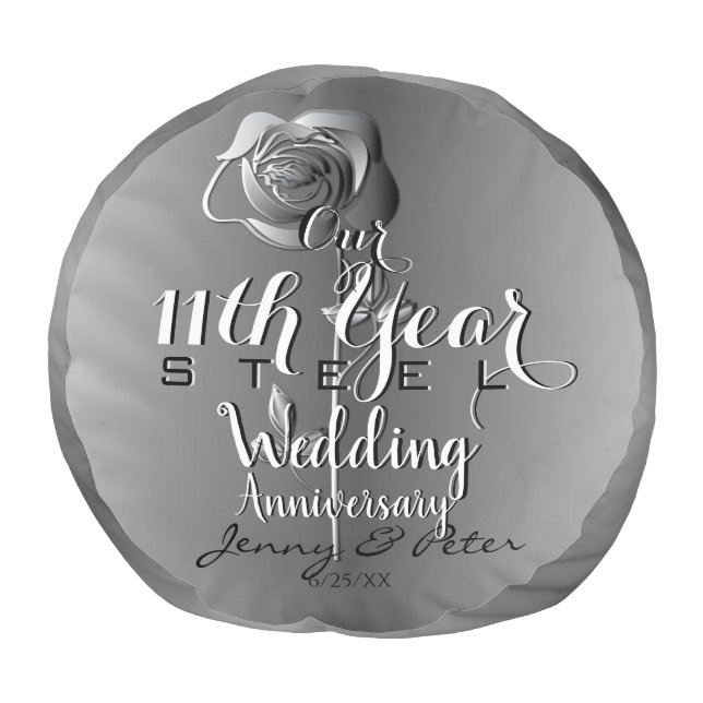 11th Steel Rose Annniversary Round Pouf (Top)