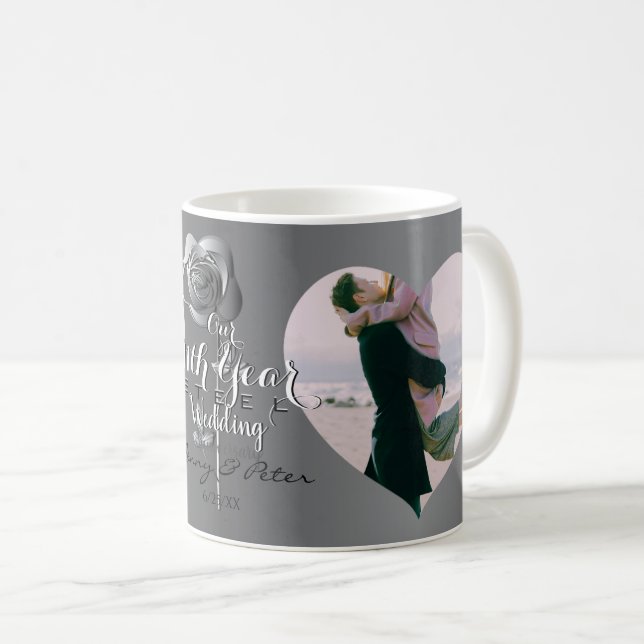 11th Steel (Rose) Wedding Anniversary 2 Photos  Coffee Mug (Front Right)