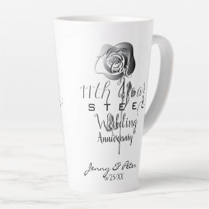 11th Steel Wedding Anniversary Silvery Roses Latte Mug