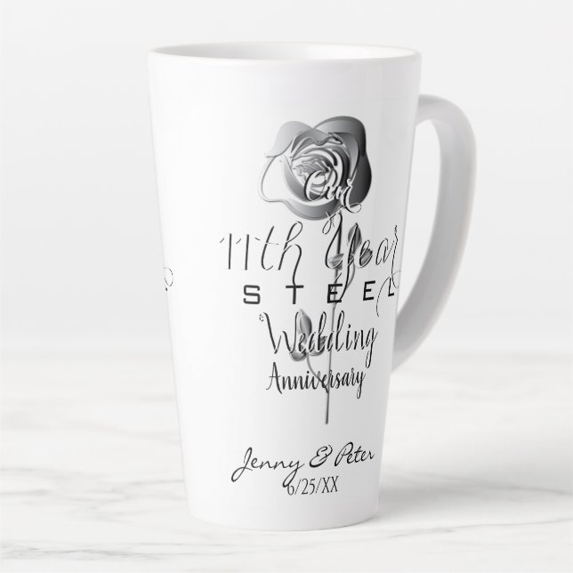 11th Steel Wedding Anniversary Silvery Roses  Latte Mug (Right Angle)
