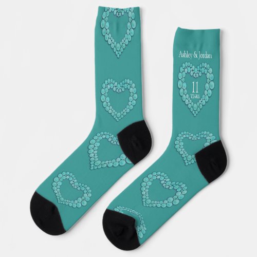 11th turquoise wedding anniversary heart aqua socks