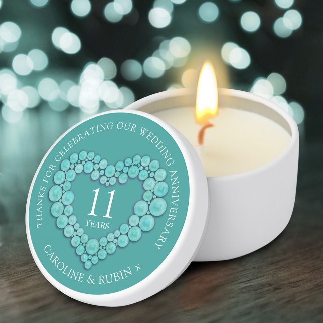 11th turquoise wedding anniversary heart mini candle favors (Creator Uploaded)
