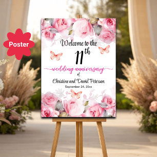 11th Wedding Anniversary Blush Roses Welcome Poster