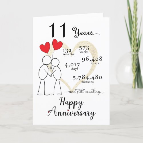 11th Wedding Anniversary Card with heart balloons