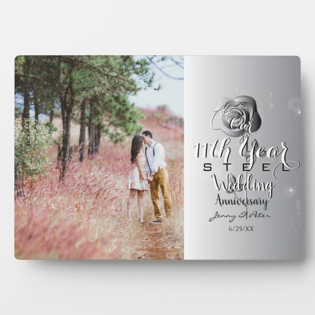 11th Wedding Anniversary Custom Photo Steel Rose Plaque (Front)