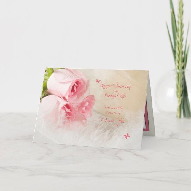 11th Wedding anniversary for wife with roses Card (Front)