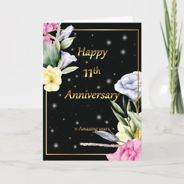 11th wedding Anniversary greeting card Elegant gol (Front)