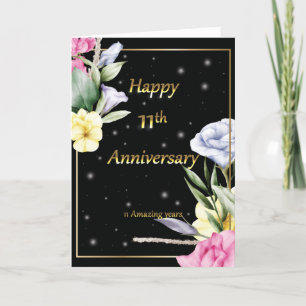 11th wedding Anniversary greeting card Elegant gol