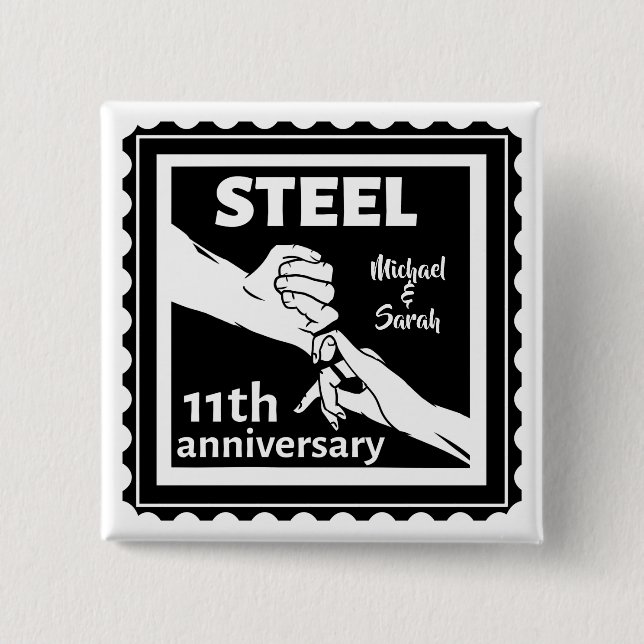 11th wedding anniversary holding hands button (Front)