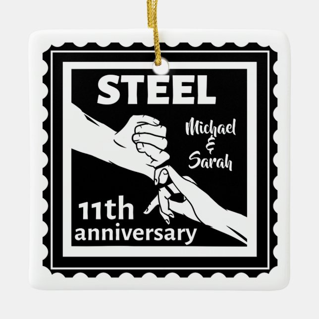 11th wedding anniversary holding hands ceramic ornament (Front)