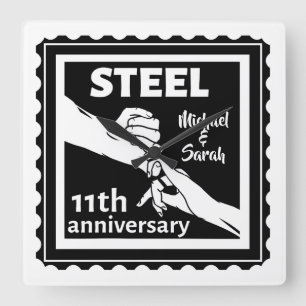 11th wedding anniversary holding hands square wall clock