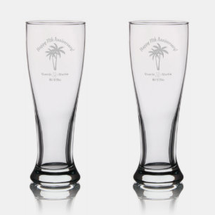 11th Wedding Anniversary Palm Trees  Pilsner Glass