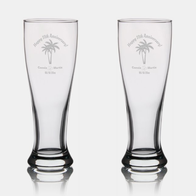11th Wedding Anniversary Palm Trees  Pilsner Glass (Glassware)