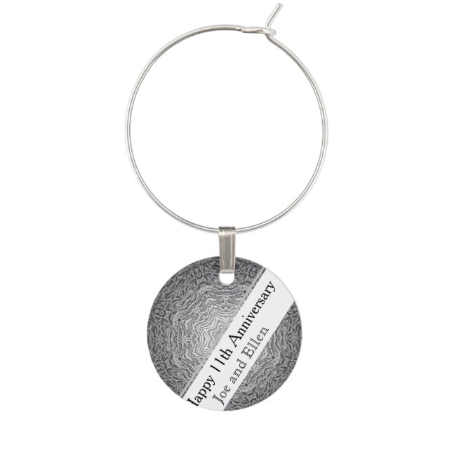 11th Wedding Anniversary, Steel Anniversary  Wine Charm (Front)