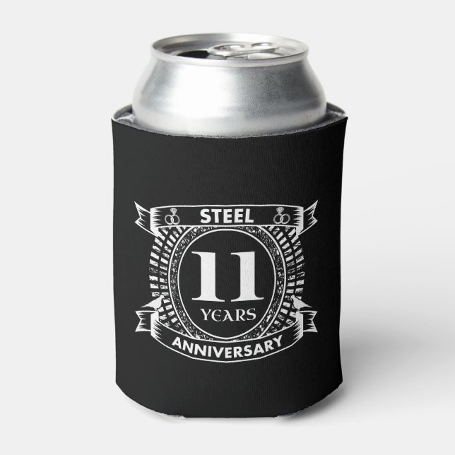 11TH wedding anniversary steel Can Cooler (Can Front)