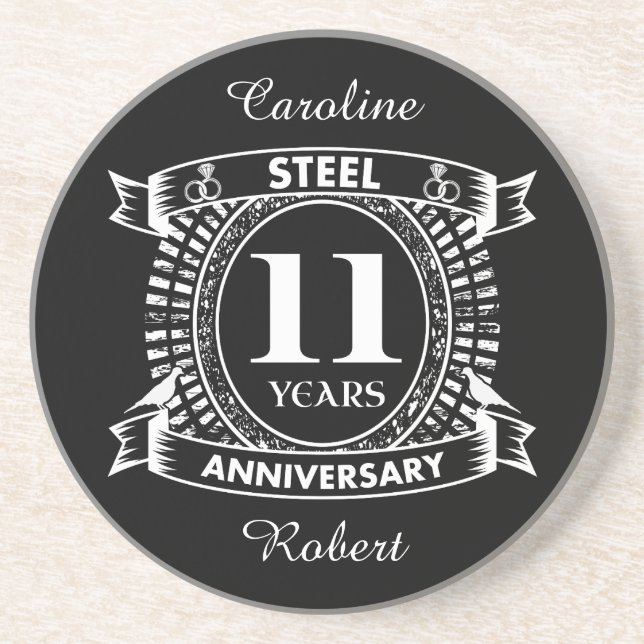 11TH wedding anniversary steel Drink Coaster (Front)