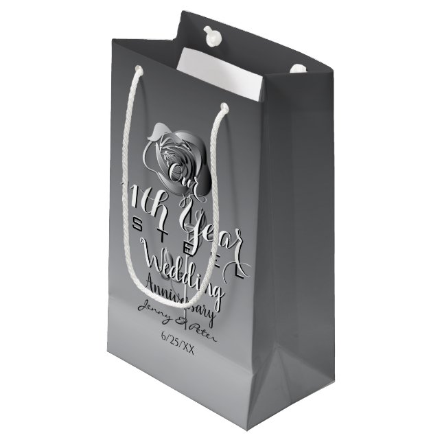 11th Wedding Anniversary Steel Rose  Small Gift Bag (Front Angled)