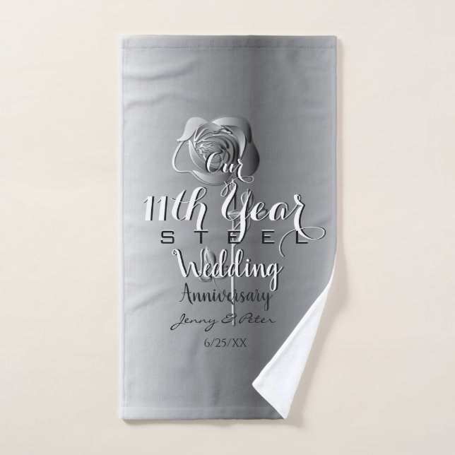 11th Wedding Anniversary Steel Rose Tea Towel (Hand Towel)