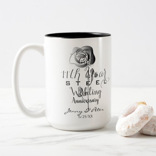 11th Wedding Anniversary Steel Rose Two_Tone Coffee Mug