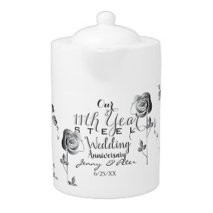 11th Wedding Anniversary Steel Roses Teapot